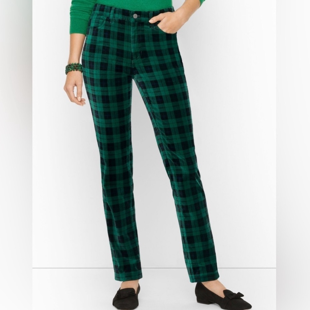 Talbots Size 4 Velveteen Black and Green Straight Leg Pant